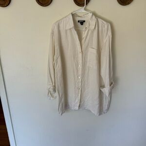DKNY white eyelet hem linen tunic button up shirt size XL